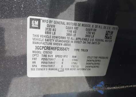 2015 Chevrolet Silverado 1500 1Lt из США, поврежденный, VIN 3GCPCREH6FG368471